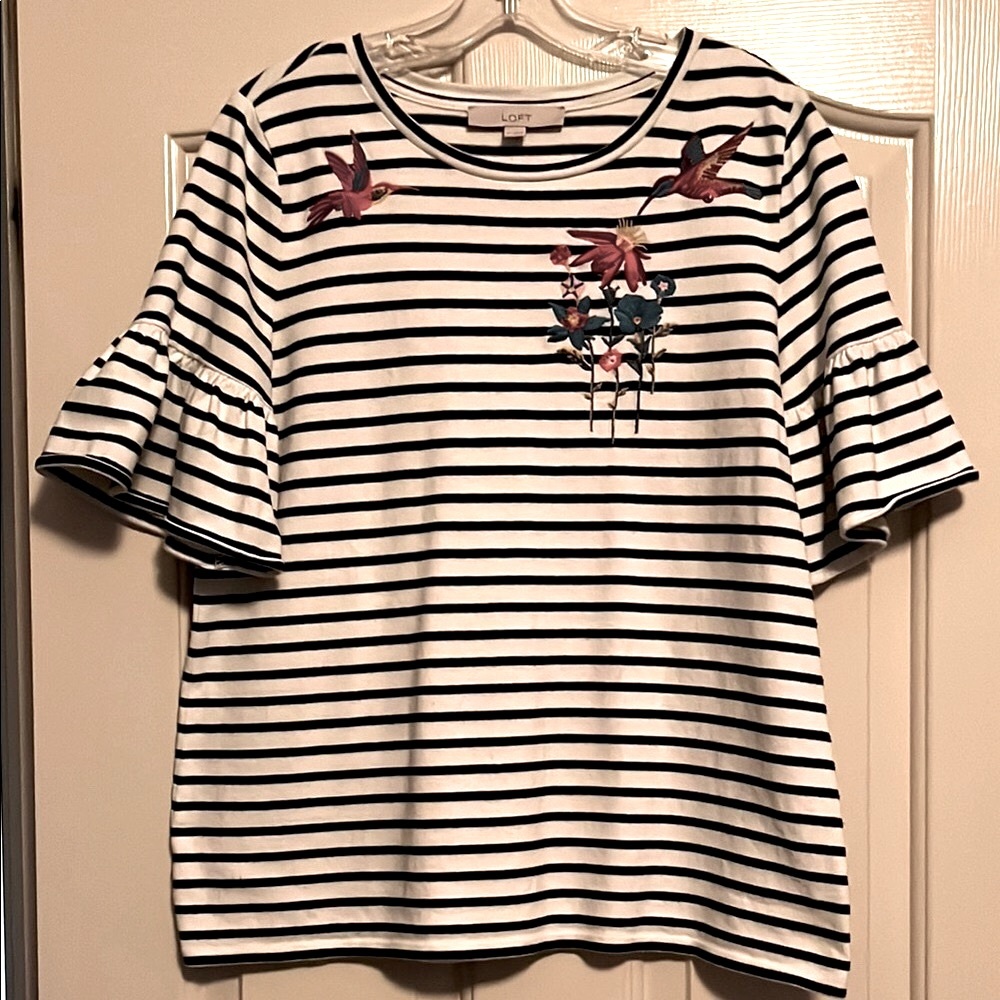 LOFT Navy and ivory Striped Top